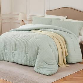 B0cls1y5yn Quataly Sage Green Oversized Queen Comforter Set 3 Pieces Seersucker Lightweight