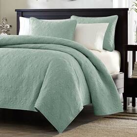 Sfb651845 Queen Seafoam Blue Green Quilted Coverlet Quilt Set Full / With 2 Shams