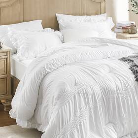 005wtq Quietsea Queen Comforter Set Seersucker 7 Pieces Luxury Ruffle Bed In A Bag Size Fo