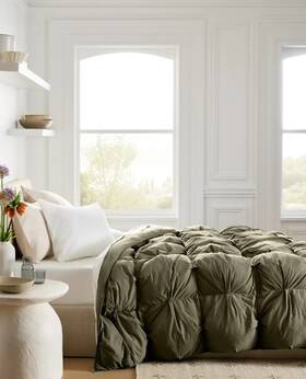 43814 Quince Nwot Cotton Pintuck Comforter Twin / Xl Dusty Olive