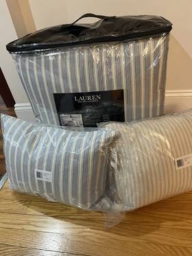 Ralph Lauren 886087297904 Home Graydon Bold Stripe King Comforter And 2 Pillows Dune/indigo