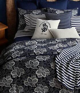 Ralph Lauren 886087342963 Durant Kira Batik Dark Blue/cream Full Queen Comforter Set 5pc