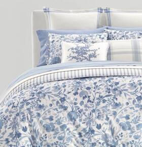 Ralph Lauren 886087417029 Ada Reversible Floral 3-pc Comforter Set Full/queen Blue/cream Fast