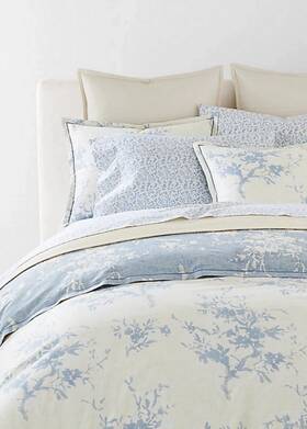 Ralph Lauren 886087448993 Eva Botanical Reversible Comforter Set 3 Pc. Queen Cream/blue 420