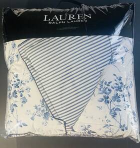Ralph Lauren 886087474374 Annie Blue Floral King Comforter Set 3p Cotton 430 Stripe Reverse