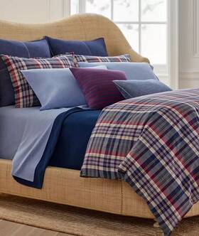 Ralph Lauren 886087486131 Wilson Plaid Duvet Cover Set Full/queen Navy Red Msrp 385