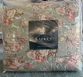 F-159257 Ralph Lauren Vintage Charlotte King Comforter With 2 Shams Green Cottage Shabby