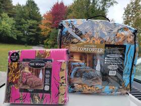 Dc102-8fq Regal Comfort Blue And Pink Camo Queen Set Bonus King Comforter With Sheets