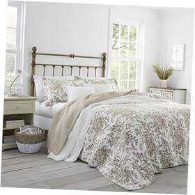 200364 Revman Industries Quilt Set Reversible Cotton Bedding With Matching King Bedford Brown/white