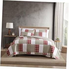 206694 Revman International Quilt Set Reversible Cotton Bedding With Matching Queen Camano Island Red