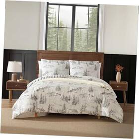 Revman International 883893921894 Full/comforter Set Reversible Bedding With Queen Rocky Mountain Cabin Grey