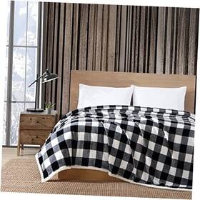 Ushsee1195177 Revman International King Blanket Reversible Fleece And Faux Shearling Bedding Queen Black Check