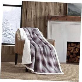Ushshf1303405 Revman International Throw Blanket Brushed Fleece Bedding With Sherpa Nordic Plaid Purple