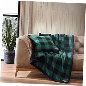 Ushshg1240963 Revman International Throw Blanket With Pillow Cover Reversible 50 Inch X 60 Green/black Plaid