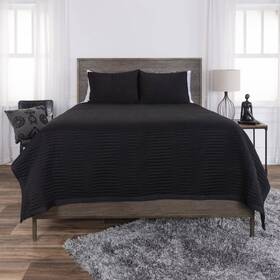 94720990 Rizzy Home 3pc Queen Parker Collection Geometric Quilt Set Black