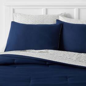 87206303 Room Essentials 7pc Queen Solid Microfiber Comforter And Sheets Set Navy/gray -