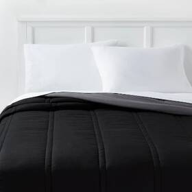 89195776 Room Essentials King Lofty Microfiber Comforter Black -