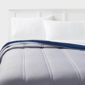 89195783 Room Essentials Full/queen Lofty Microfiber Comforter Dark Blue Denim Heather -