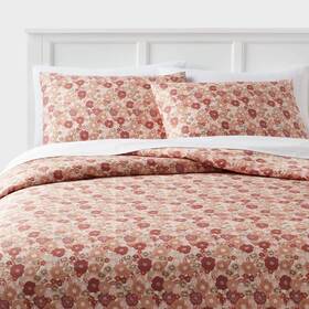 89195845 Room Essentials Full/queen Printed Easy Care Duvet Cover And Sham Set Copper/light Pink Floral