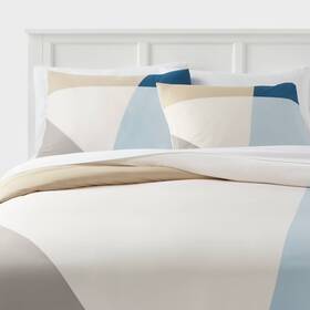 89195847 Room Essentials Full/queen Cotton Blend Sateen Duvet Cover And Sham Set Ivory/white/sage