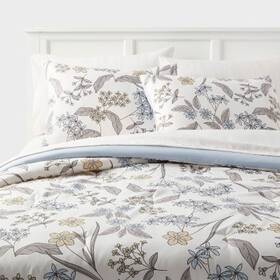 89195882 Room Essentials Full/queen Printed Comforter Set Ivory/light Blue/honey Yellow -