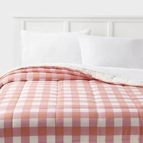 89619166 Room Essentials Faux Shearling Comforter Plush Pink/rust Plaid Twin/twinxl