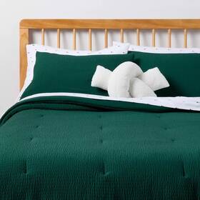 92998000 Room Essentials 6pc Twin/twin Extra Long Textured Comforter And Sheet Bedding Set Dark Green