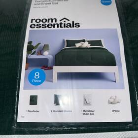 92998001 Room Essentials 8pc Full/queen Textured Comforter And Sheet Bedding Set Dark Green -