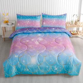 Roscloud 784129883743 Mermaid Scale Twin/full Comforter Sets Rainbow Girls Bedding - Clolorful