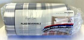 254j Royal Luxe Full/queen Harrison Plaid/navy Reversible Comforter Microfiber New