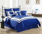 Bh107 Royal Stripes 8 Bedding Size Comforter Sheets Piece Queen Set Blue White