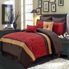 Atlantis-red-8pc-comforter Royal Tradition Luxury Atlantis 6-8 Piece Bed In A Bag Comforter Nature Inspired Red Bedding Set