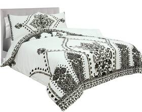 Royale Linens 011342270907 Nikki Chu Varanasi 100% Cotton Comforter And Sham Set Black/wh