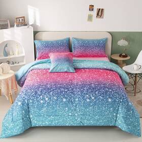 Rynghipy 757842023406 6pcs Gradient Glitter Bedding Set For Girls Twin Size Colorful Rainbow All-s