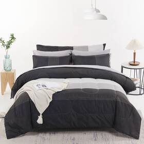 Rn99 Rynghipy 8pcs Revsible Grey Black Striped Down Alternative Comforter Bedding