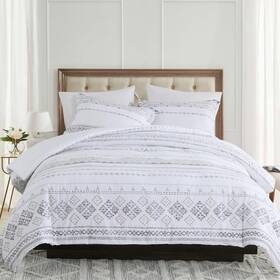 Cfr02-wh-king Sahsahcasa King Comforter Set White Boho Bedding 100% Cotto