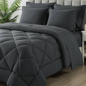 7jt-dgy-f Samebed Full Size Comforter Set 7 Pieces Bed In A Bag Bedding Sets Dark Grey