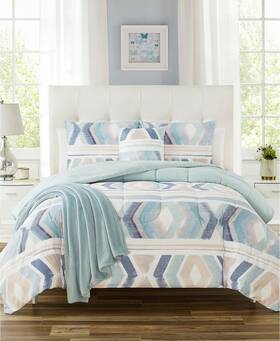 Sanders Artisan 091116707549 5 Pc. Geometric Reversible Comforter Set - King Light Blue
