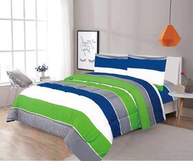Sapphire Home 840169714321 3 Piece Full Size Comforter Set Bed In Bag With Shams Green Gray Blue Stripes Pr