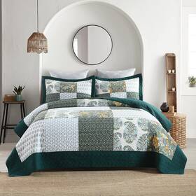 Secgo 726084638266 King Size Comforter Set- 100% Cotton Quilt Set Green Emerald