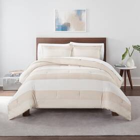 Serta 081806714728 Simply Clean Billy Soft Modern 3 Piece Jersey Striped Comforter Set With Pill