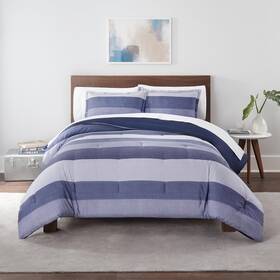 Serta 081806714766 Simply Clean Billy Soft Modern 3 Piece Jersey Striped Comforter Set With Pill
