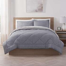 13513000229 Serta Comforter Set Full/queen Hypoallergenic Polyester Dark Grey 3-piece
