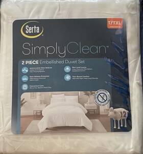 81450551 Serta Twin Xl 2pc Simply Clean Pleated Duvet Set White - Brand New