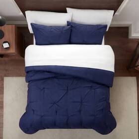 86274923 Serta 3pc Full/queen Simply Clean Pleated Comforter Set Navy -