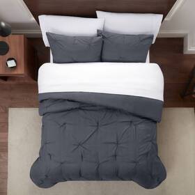 86274948 Serta 3pc Full/queen Simply Clean Pleated Comforter Set Dark Gray -