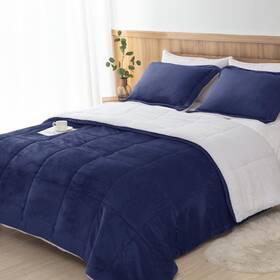 Seward Park 956645336322 Navy Blue Sherpa Comforter Set Twin Xl Size Soft Fall Winter All