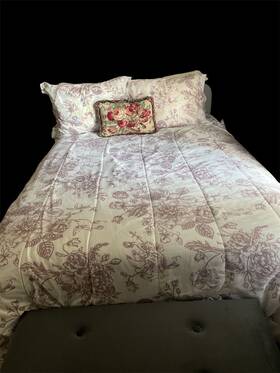 728000839 Shabby Chic Comforter/shams Full Size Lavender White Floral Rose Cotton Cottage