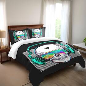 Shompe 745695615718 Music Skull Comforter Sets Twin Size Boys Girls Punk Rocker Skeleton Printed