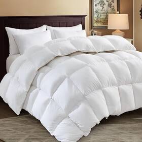 Shouren 711181845648 White Luxurious Goose Feather Down Fiber Comforter All Season Hotel Col